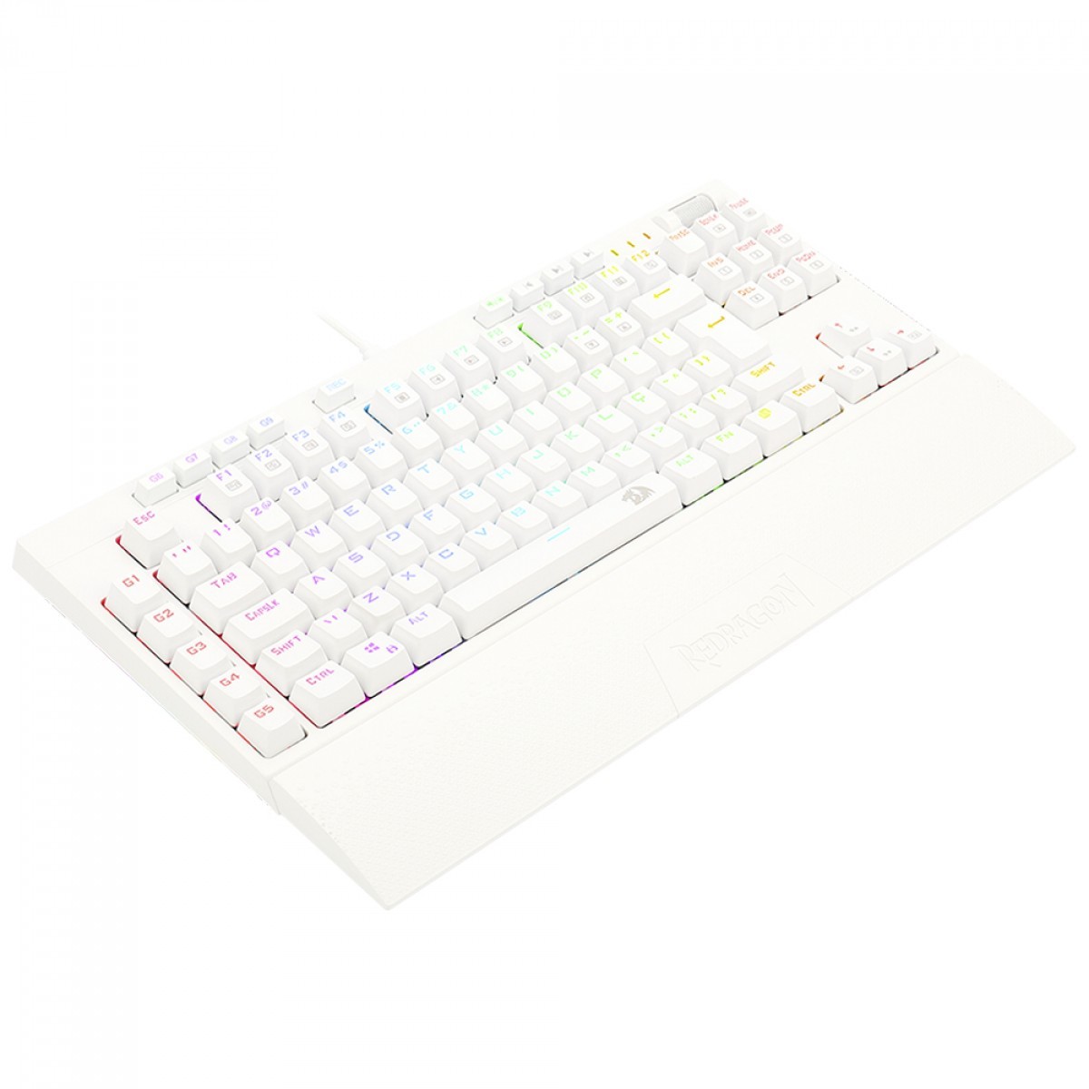 Teclado Mecânico Ópitco Redragon Broadsword PRO, RGB, Switch Brown, ABNT2, C/Apoio de Pulso, Branco, K588W-RGB-PRO (PT-BROWN)