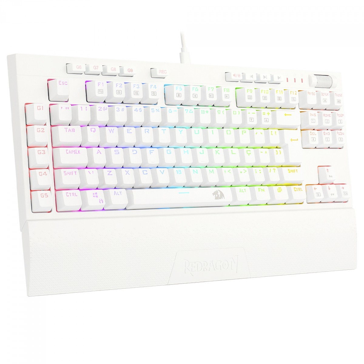 Teclado Mecânico Ópitco Redragon Broadsword PRO, RGB, Switch Brown, ABNT2, C/Apoio de Pulso, Branco, K588W-RGB-PRO (PT-BROWN)