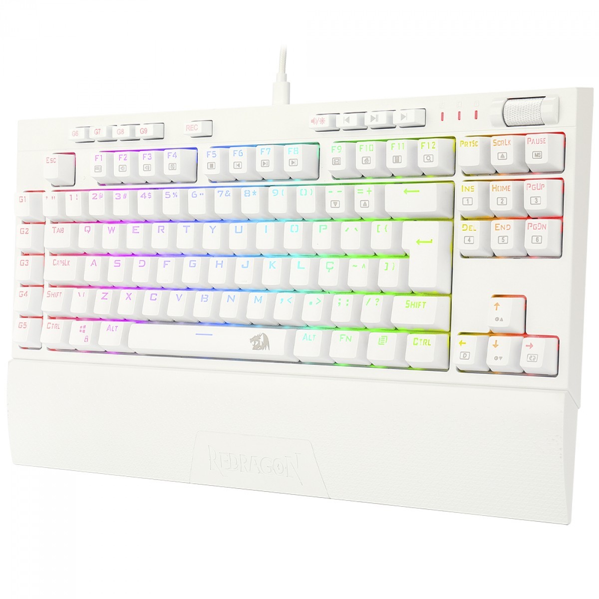 Teclado Mecânico Ópitco Redragon Broadsword PRO, RGB, Switch Brown, ABNT2, C/Apoio de Pulso, Branco, K588W-RGB-PRO (PT-BROWN)