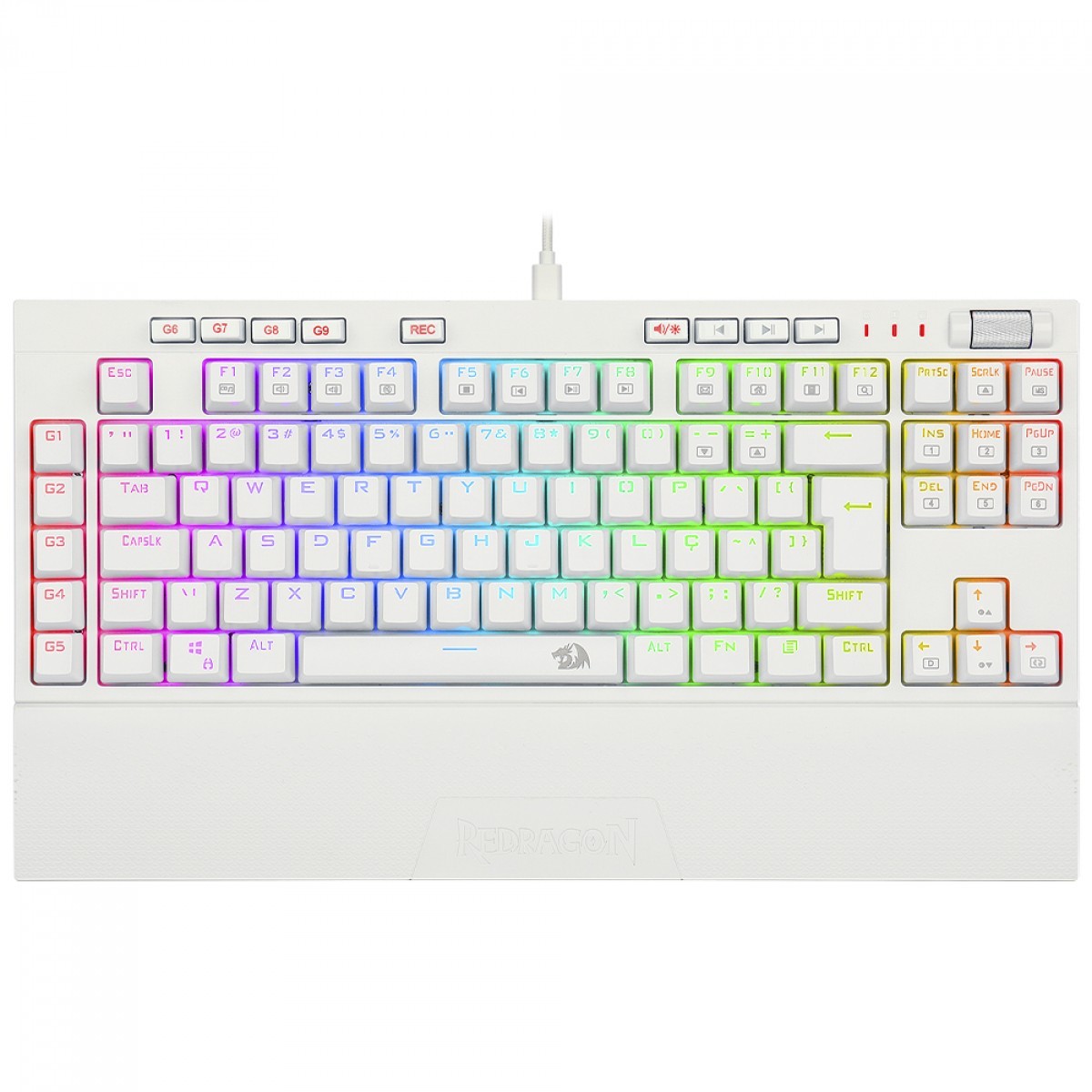 Teclado Mecânico Ópitco Redragon Broadsword PRO, RGB, Switch Brown, ABNT2, C/Apoio de Pulso, Branco, K588W-RGB-PRO (PT-BROWN)