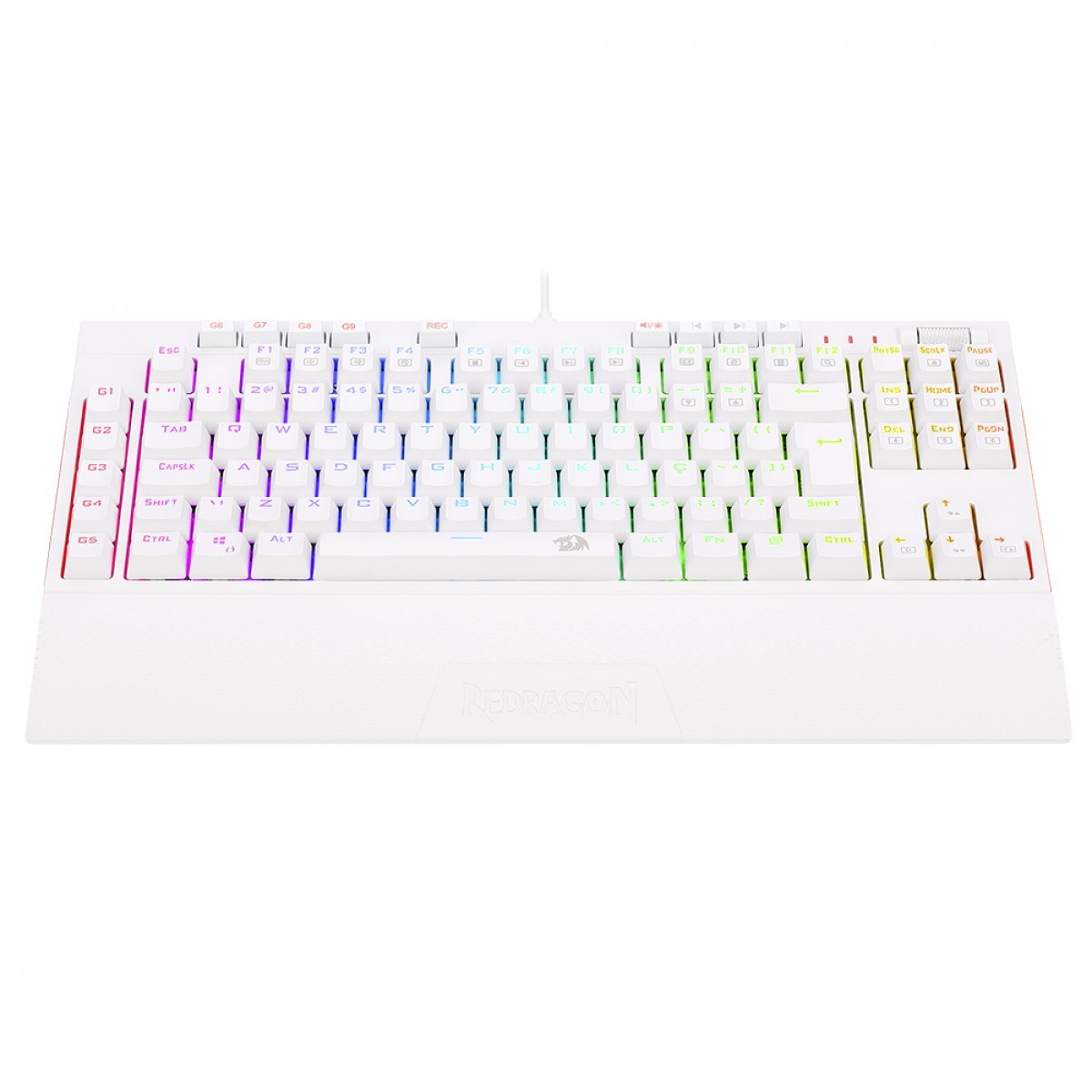 Teclado Mecânico Ópitco Redragon Broadsword PRO, RGB, Switch Brown, ABNT2, C/Apoio de Pulso, Branco, K588W-RGB-PRO (PT-BROWN)