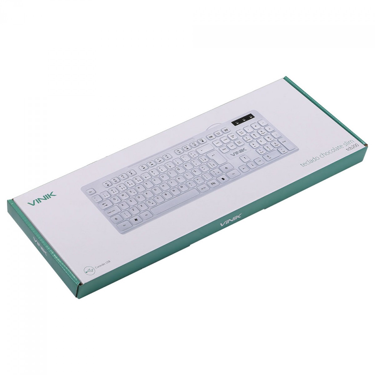 Teclado Slim Vinik Chocolate, Membrana, USB, Slim, ABNT2, Branco, TCB200 - Open Box