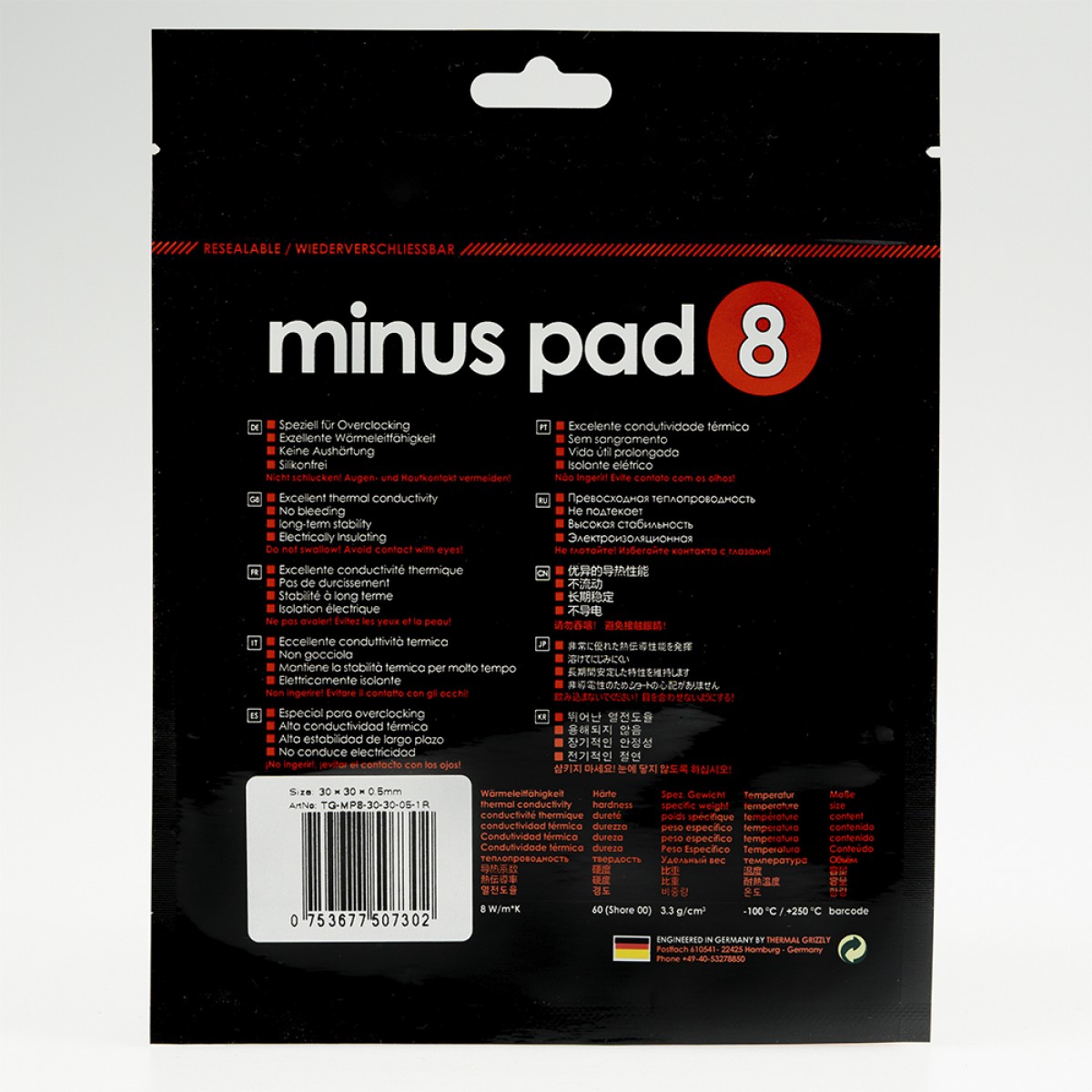 Thermal Pad Thermal Grizzly Minus Pad 8, 30x30x0.5mm, TG-MP8-30-30-20-1R