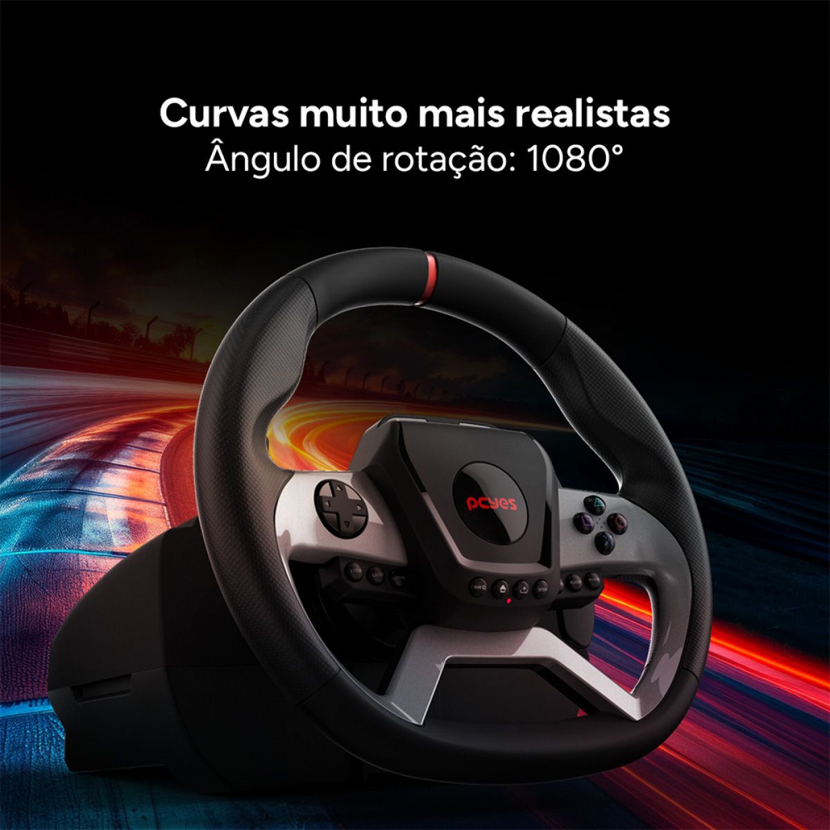 Volante PCYes W270 Para PC, Xbox e Playstation, Force Feedback, Com Pedais e Câmbio, Preto