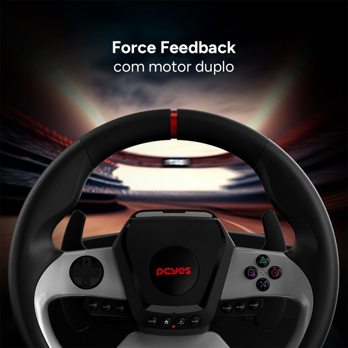 Volante PCYes W270 Para PC, Xbox e Playstation, Force Feedback, Com Pedais e Câmbio, Preto