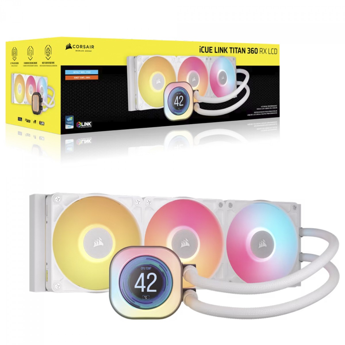 Water Cooler Corsair iCue Link Titan 360 RX LCD, RGB, 360mm, Intel-AMD, Branco, CW-9061026-WW