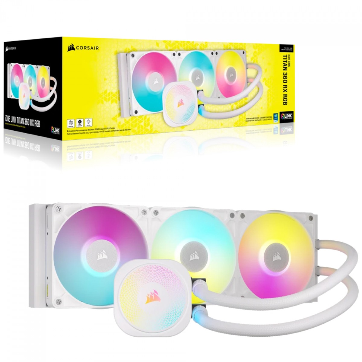 Water Cooler Corsair iCUE LINK Titan 360 RX, RGB, 360mm, Intel-AMD, PWM, Branco, CW-9061021-WW