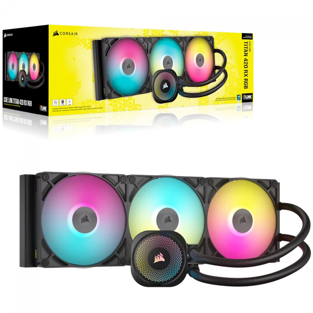 Water Cooler Corsair iCUE LINK Titan 420 RX, RGB, 420mm, Intel-AMD, PWM, Preto, CW-9061019-WW