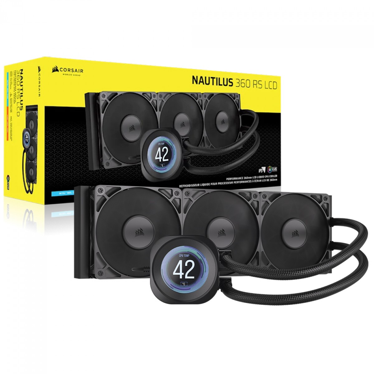 Water Cooler Corsair Nautilus RS, 360mm, Display LCD, PWM, Intel-AMD, Preto, CW-9061033-WW