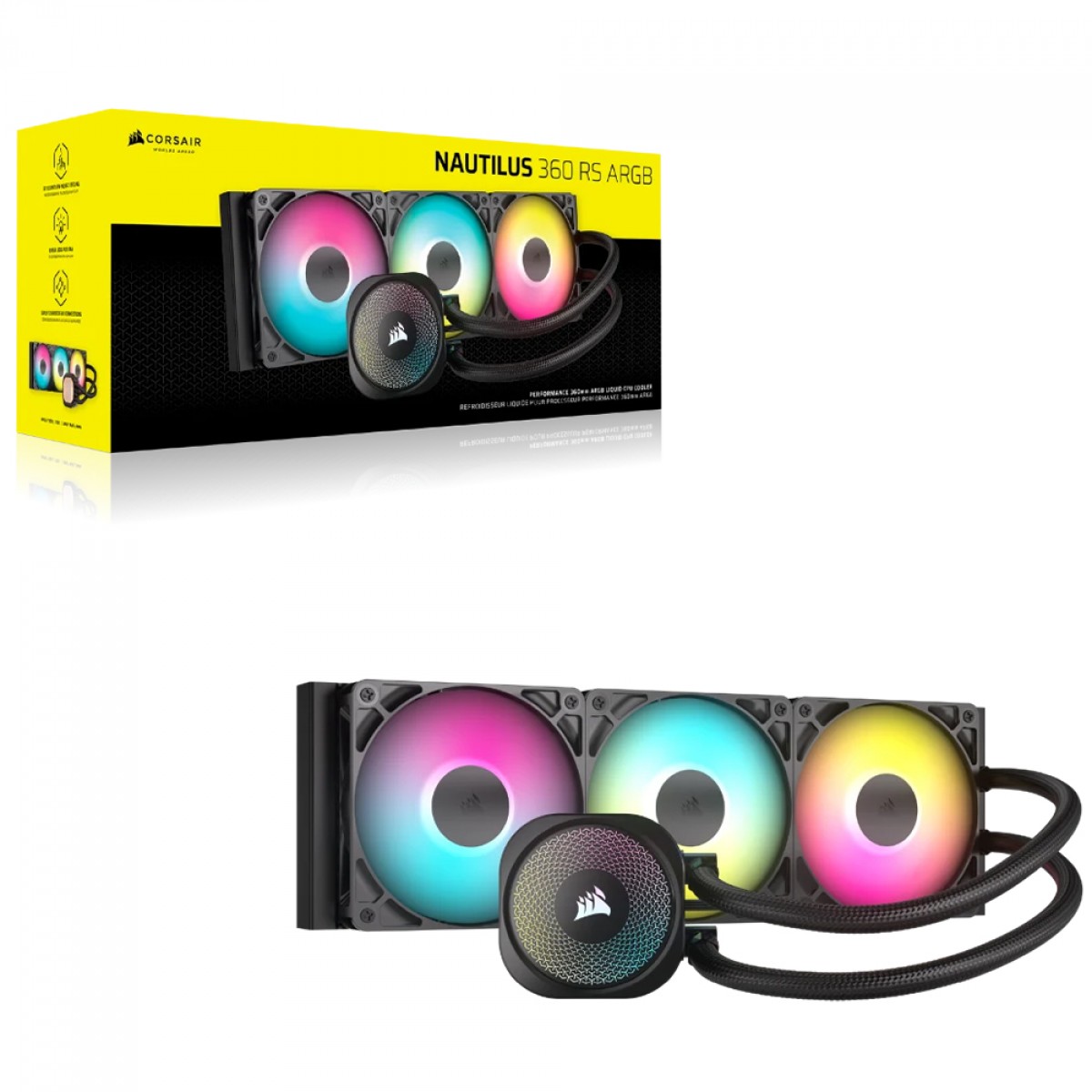 Water Cooler Corsair Nautilus RS ARGB, 360mm, PWM, Intel-AMD, Preto, CW-9060093-WW