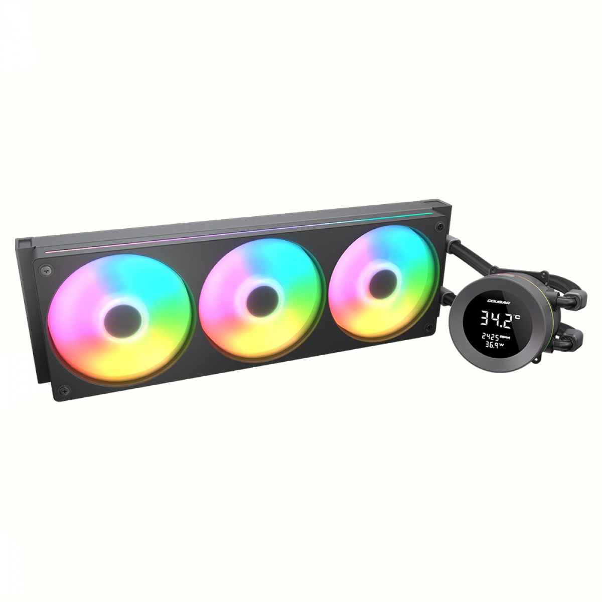 Water Cooler Cougar Poseidon Vistek ARGB, 360mm, Com Display Digital, Intel-AMD, PWM, Preto, 3MPVA360.0001