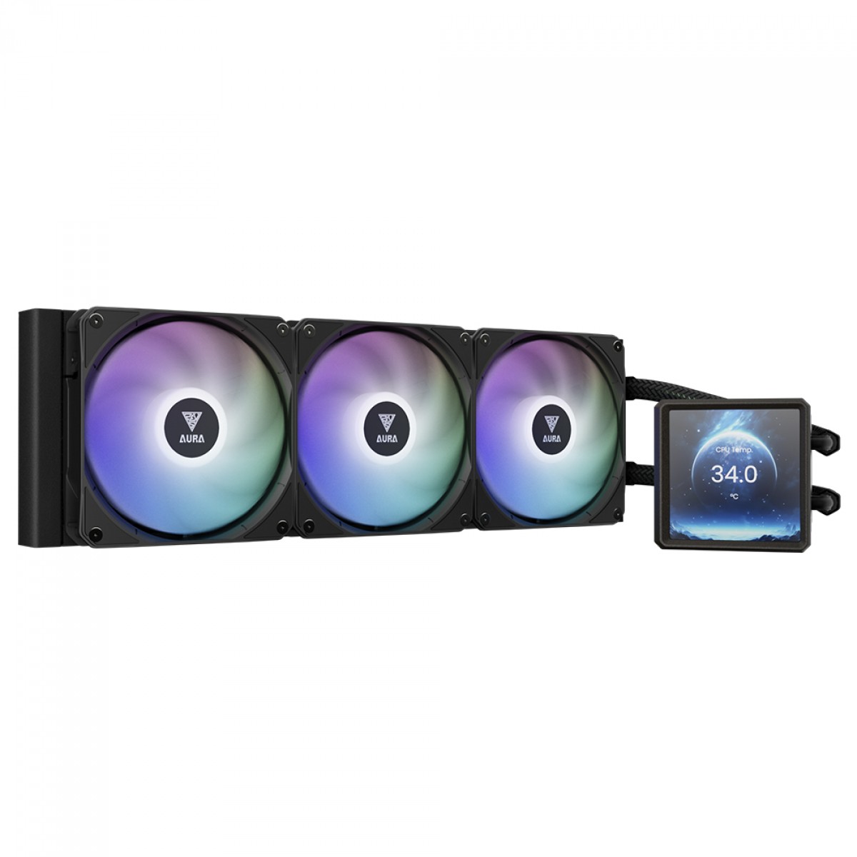 Water Cooler Gamdias Aura GL 360 LCD, ARGB, 360mm, Display Digital, Intel-AMD, PWM, Preto