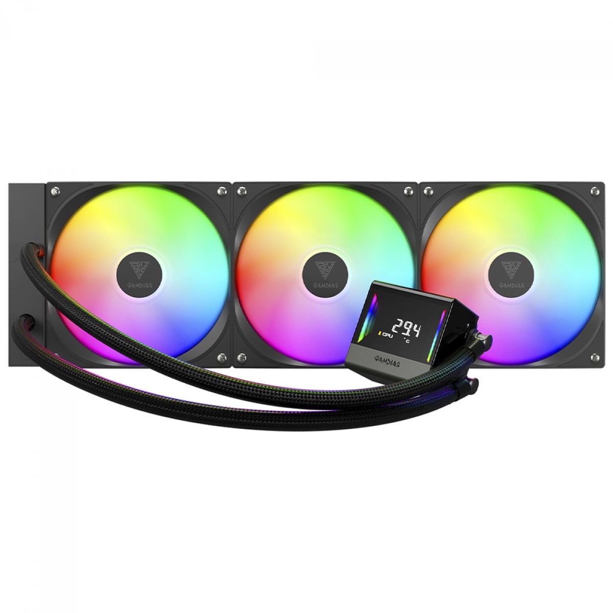 Water Cooler Gamdias Chione E4-420, ARGB, 420mm, Display Digital, Intel-AMD, PWM, Preto