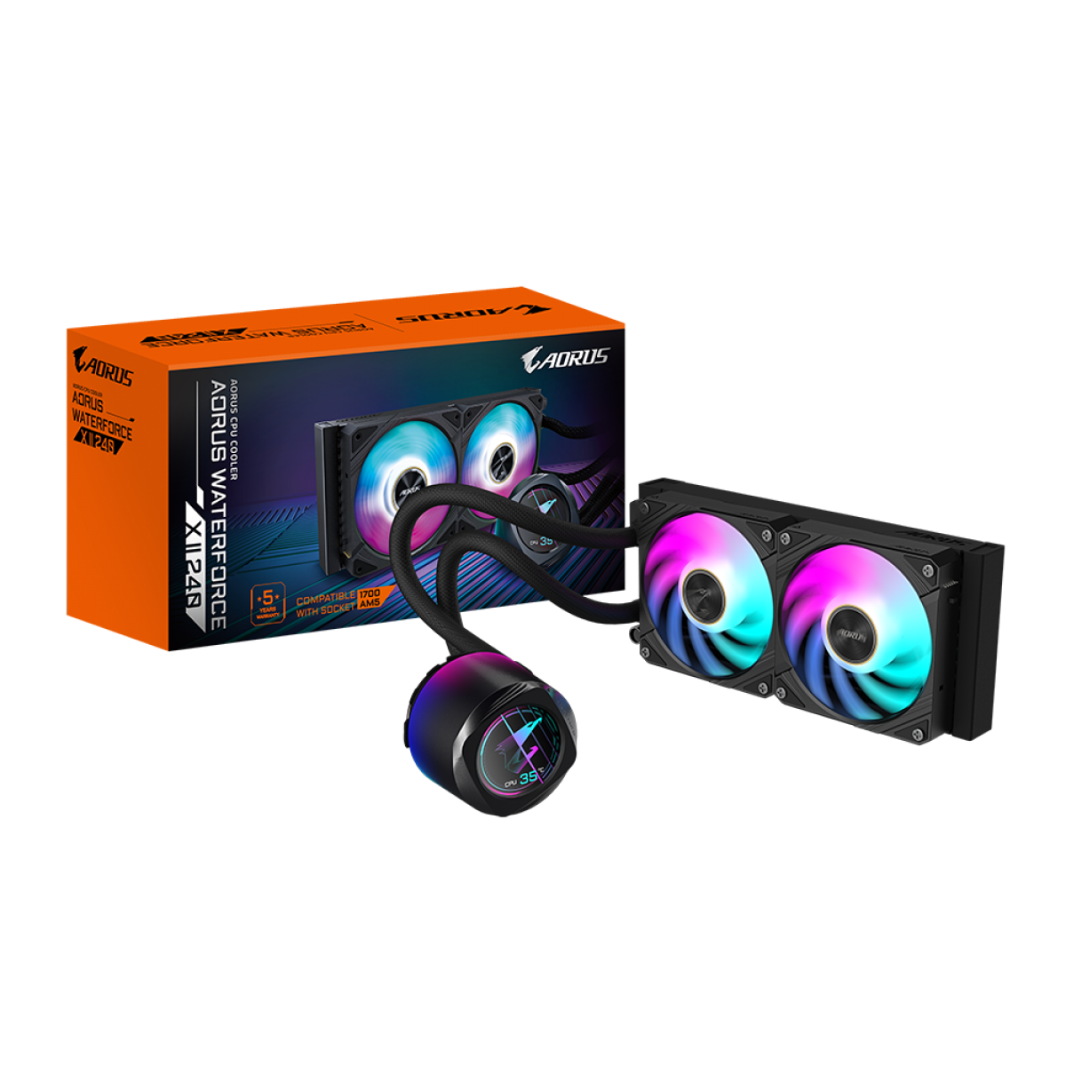 Water Cooler Gigabyte Aorus Waterforce X II 240, ARGB, 240mm, Display LCD, Intel-AMD, Black, GP-AORUS WATERFORCE X II 240