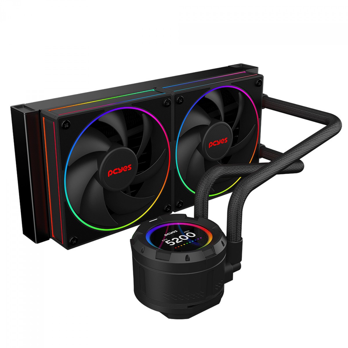 Water Cooler PCYES Vision Black Vulcan, ARGB, 240mm, Intel-AMD, Tela LCD, Preto, VS240BV