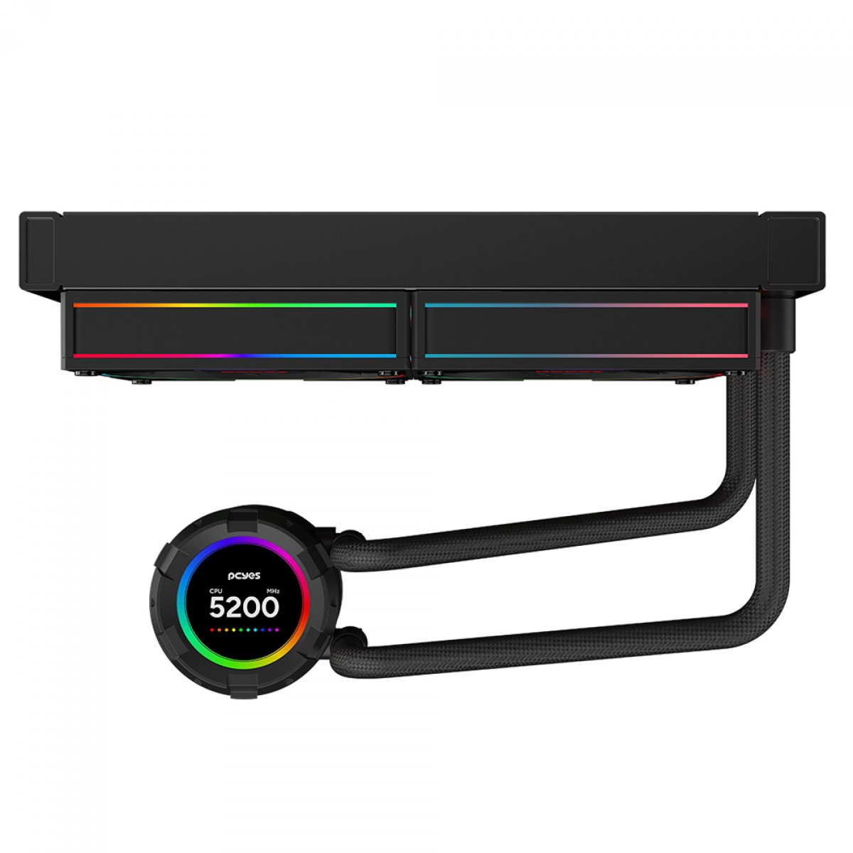 Water Cooler PCYES Vision Black Vulcan, ARGB, 240mm, Intel-AMD, Tela LCD, Preto, VS240BV