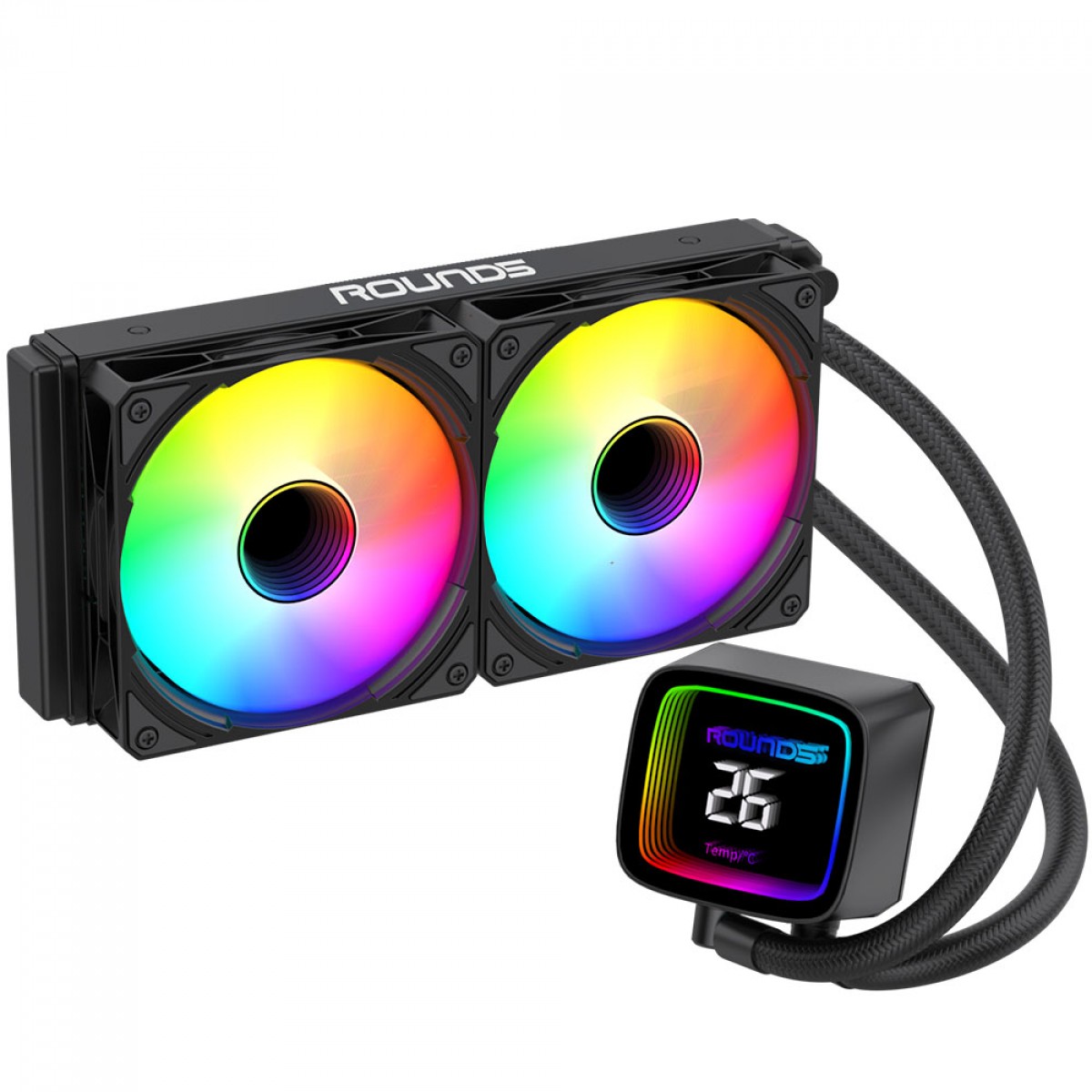 Water Cooler Round5 Boreah Black, ARGB, 240mm, Com Display, Intel-AMD, PWM, Preto, R5-WC-BOREAH-240B-2234