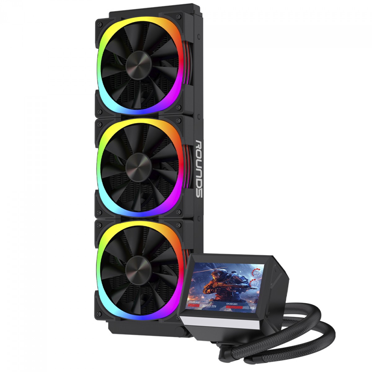 Water Cooler Round5 Notus Black, ARGB, 360mm, Com Display LCD, Intel-AMD, PWM, Preto, R5-WC-NOTUS-360B-2229