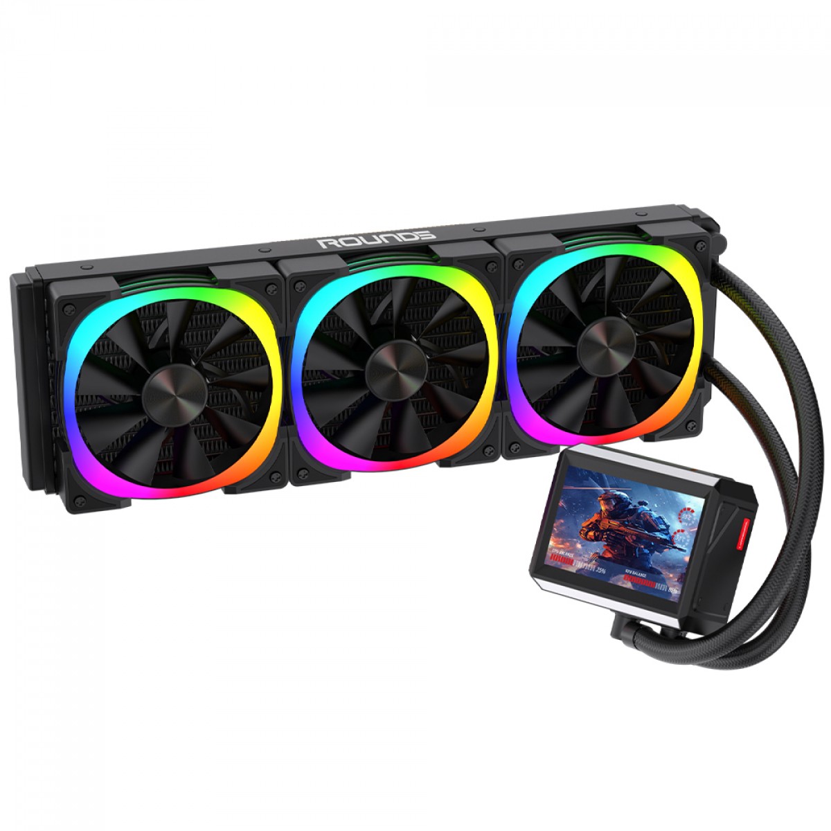 Water Cooler Round5 Notus Black, ARGB, 360mm, Com Display LCD, Intel-AMD, PWM, Preto, R5-WC-NOTUS-360B-2229