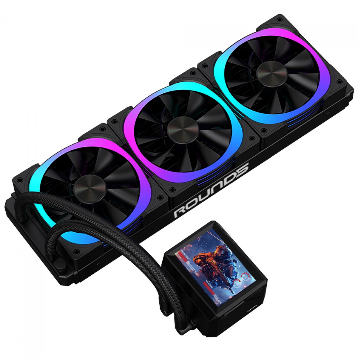 Water Cooler Round5 Notus Black, ARGB, 360mm, Com Display LCD, Intel-AMD, PWM, Preto, R5-WC-NOTUS-360B-2229