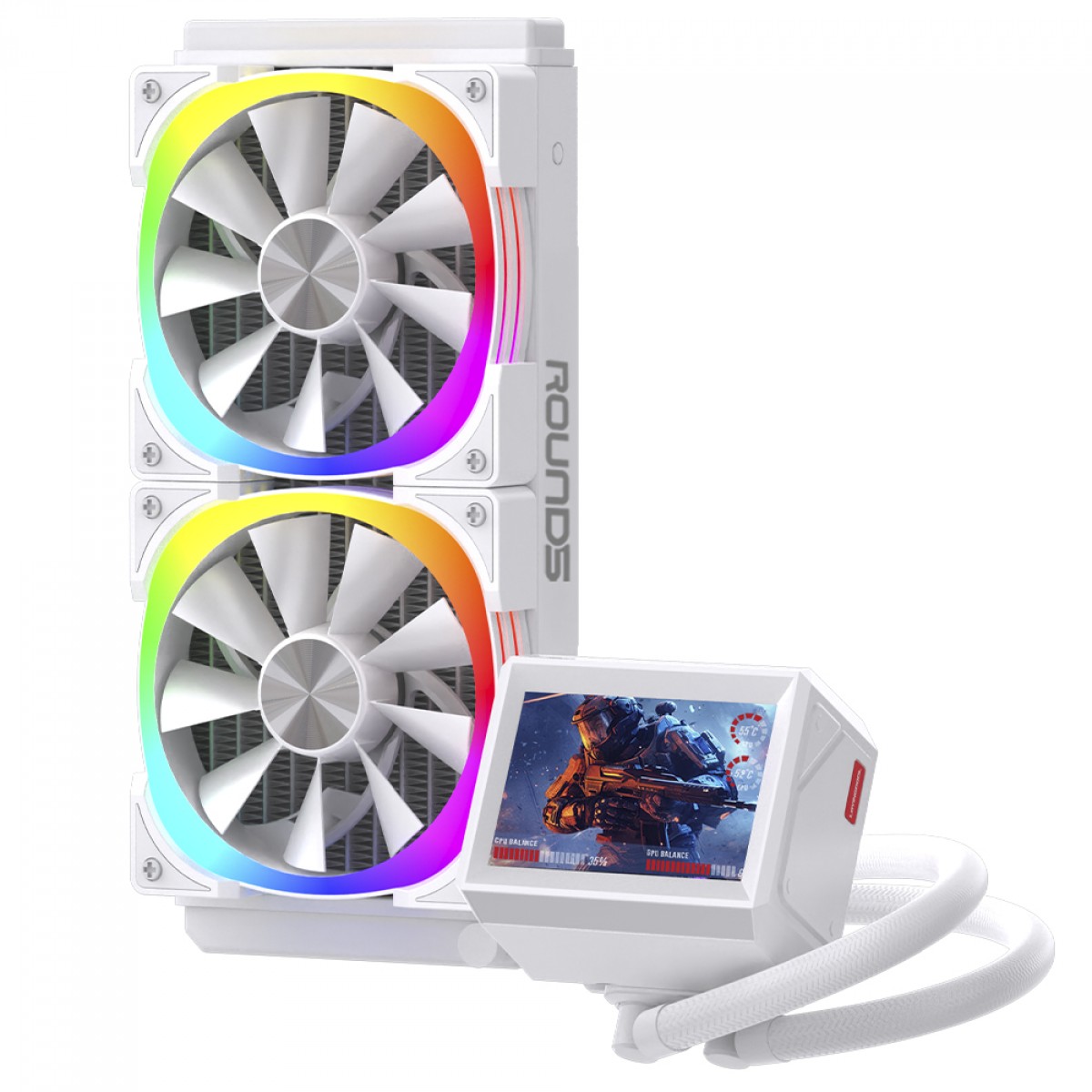 Water Cooler Round5 Notus White, ARGB, 240mm, Com Display LCD, Intel-AMD, PWM, Branco, R5-WC-NOTUS-240W-2227