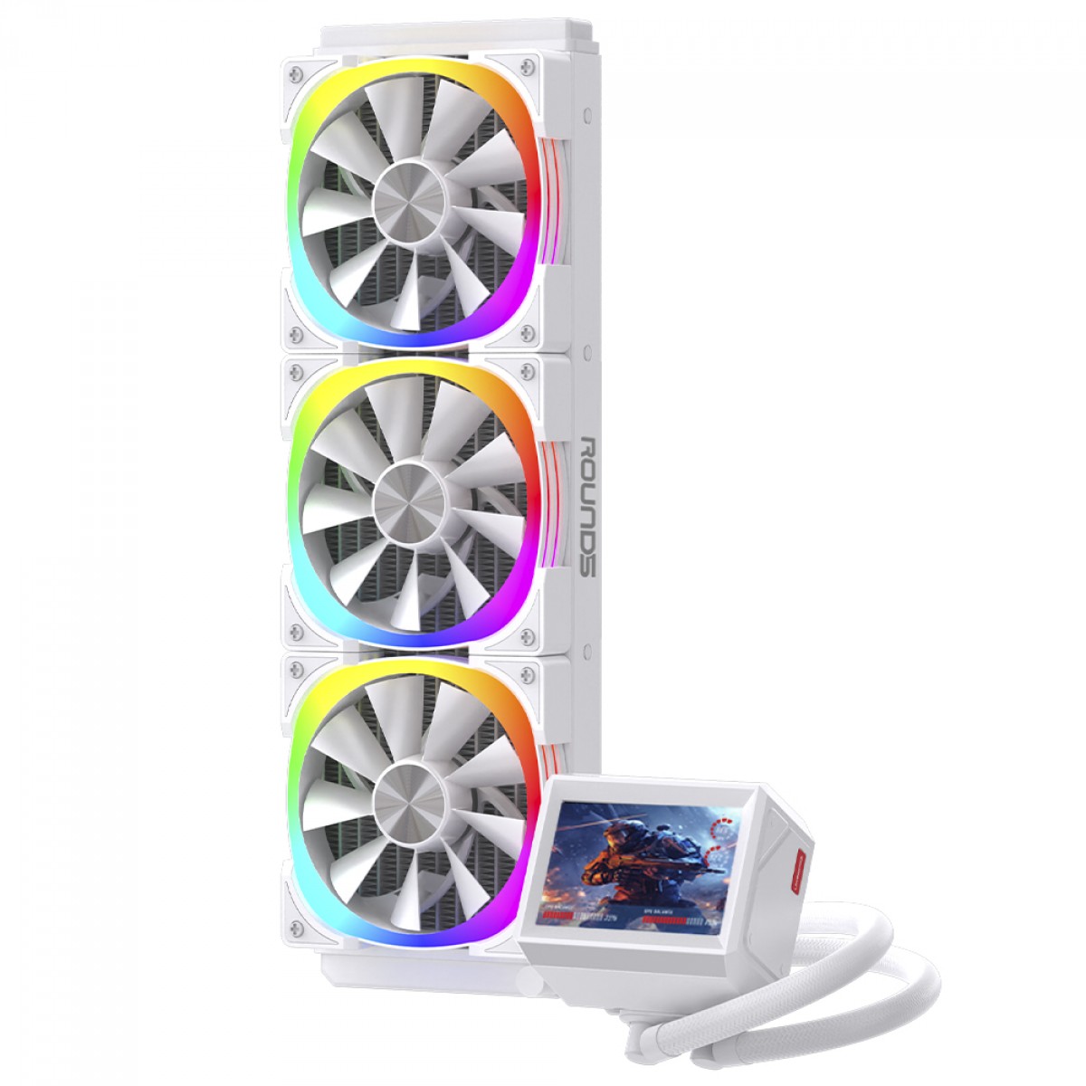Water Cooler Round5 Notus White, ARGB, 360mm, Com Display LCD, Intel-AMD, PWM, Branco, R5-WC-NOTUS-360W-2229