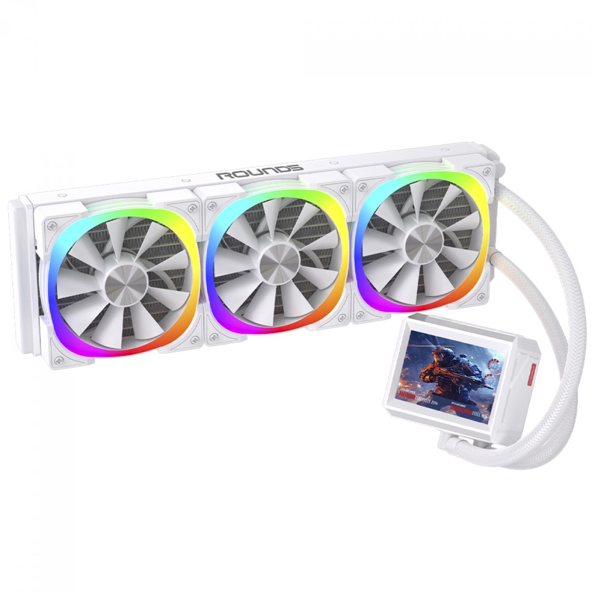 Water Cooler Round5 Notus White, ARGB, 360mm, Com Display LCD, Intel-AMD, PWM, Branco, R5-WC-NOTUS-360W-2229