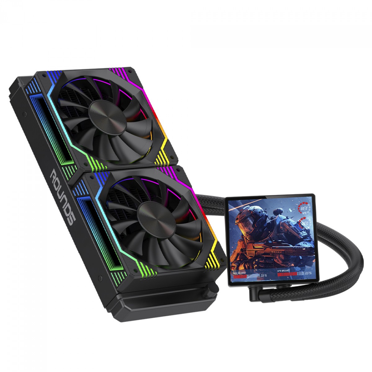 Water Cooler Round5 Zephyro Black, ARGB, 240mm, Com Display LCD, Intel-AMD, PWM, Preto, R5-WC-ZEPHYRO-240B-2222