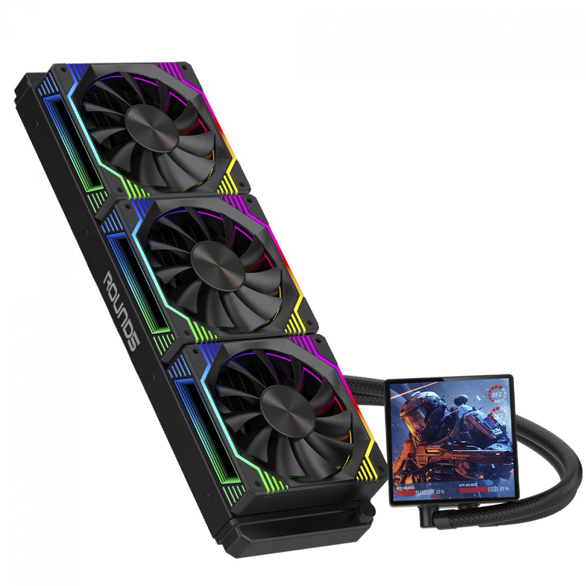 Water Cooler Round5 Zephyro Black, ARGB, 360mm, Com Display LCD, Intel-AMD, PWM, Preto, R5-WC-ZEPHYRO-360B-2224