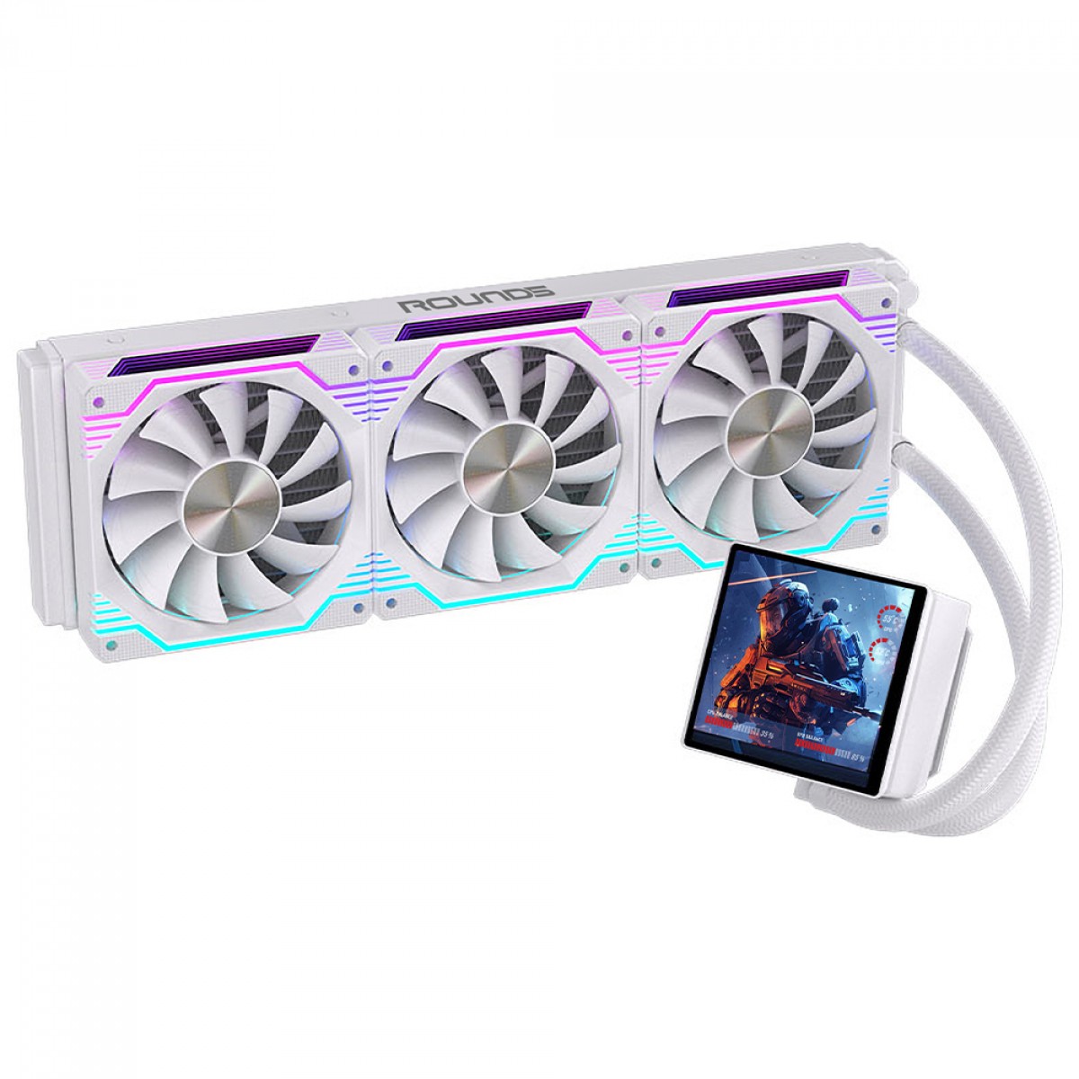 Water Cooler Round5 Zephyro White, ARGB, 360mm, Com Display LCD, Intel-AMD, PWM, Branco, R5-WC-ZEPHYRO-360W-2225