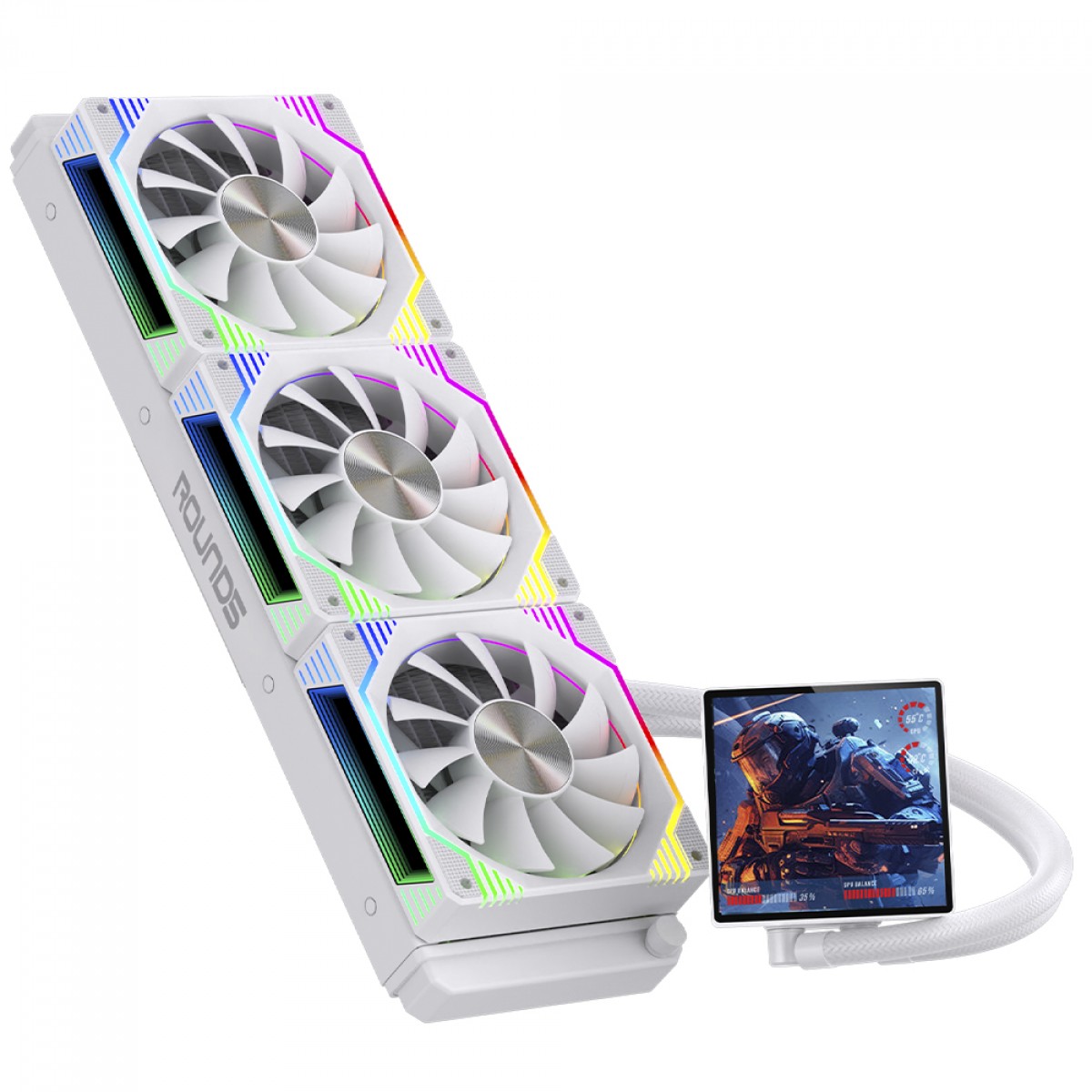 Water Cooler Round5 Zephyro White, ARGB, 360mm, Com Display LCD, Intel-AMD, PWM, Branco, R5-WC-ZEPHYRO-360W-2225