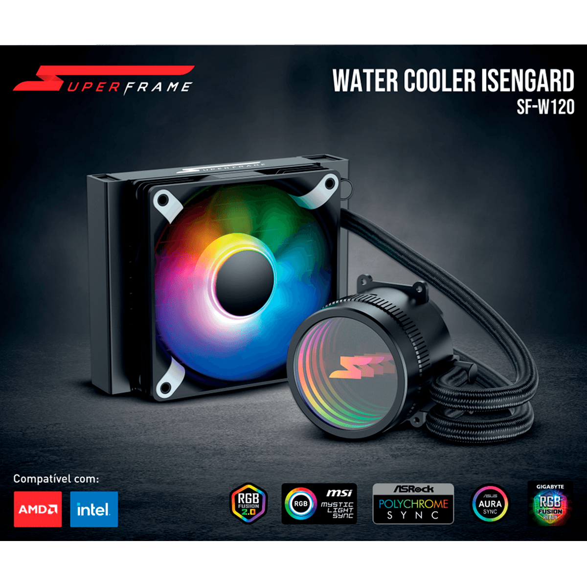 Water Cooler SuperFrame ISENGARD, ARGB, 120mm, Intel-AMD, Controladora, Black, SF-W120