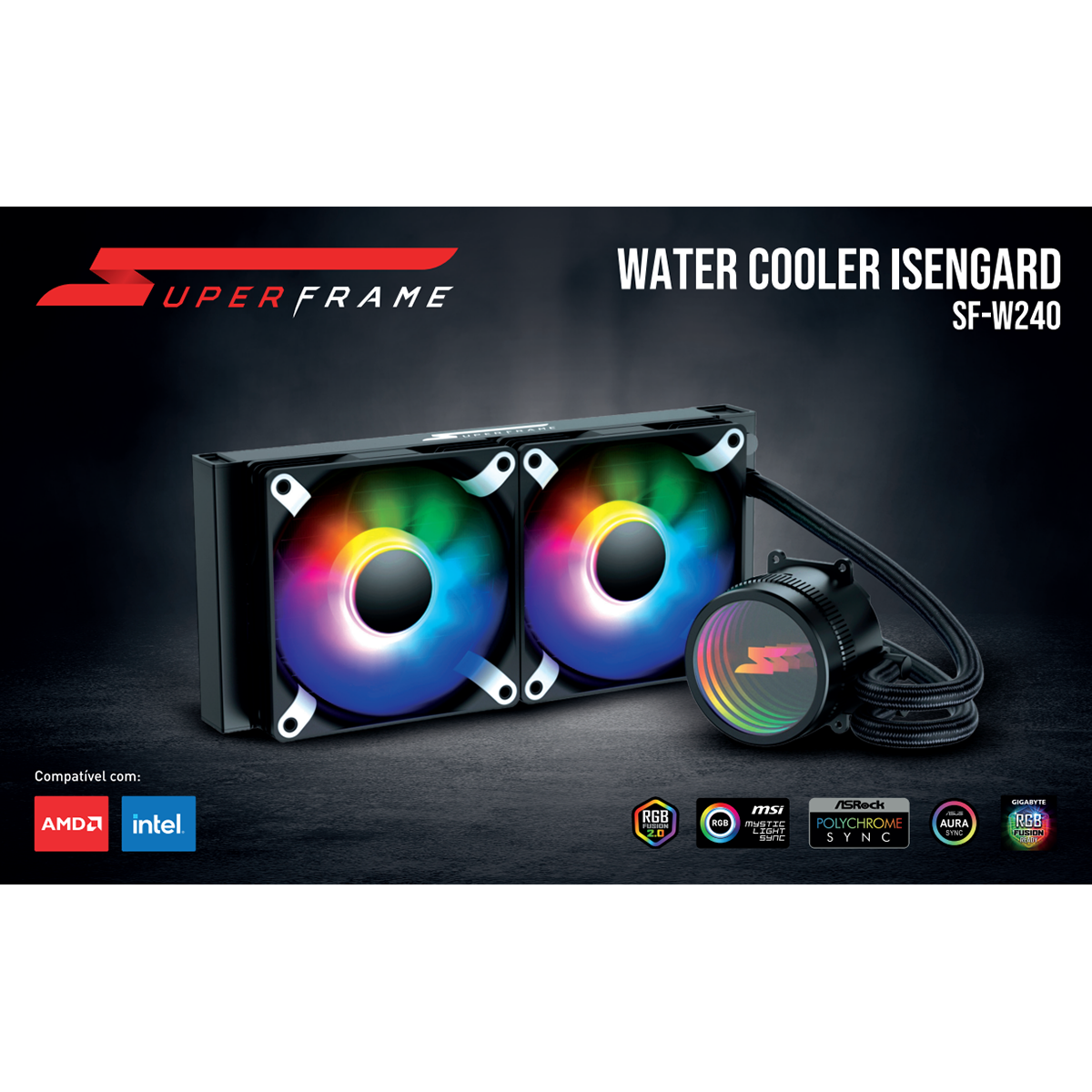 Water Cooler SuperFrame ISENGARD, ARGB, 240mm, Intel-AMD, Controladora, Black, SF-W240