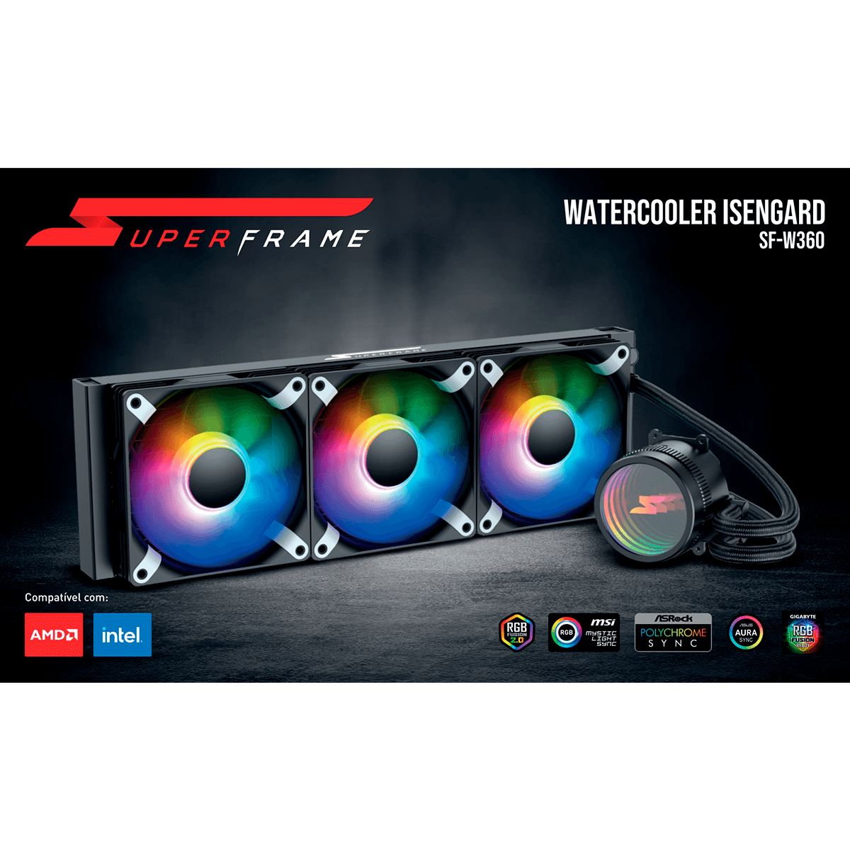 Water Cooler SuperFrame ISENGARD, ARGB, 360mm, Intel-AMD, Controladora, Black, SF-W360