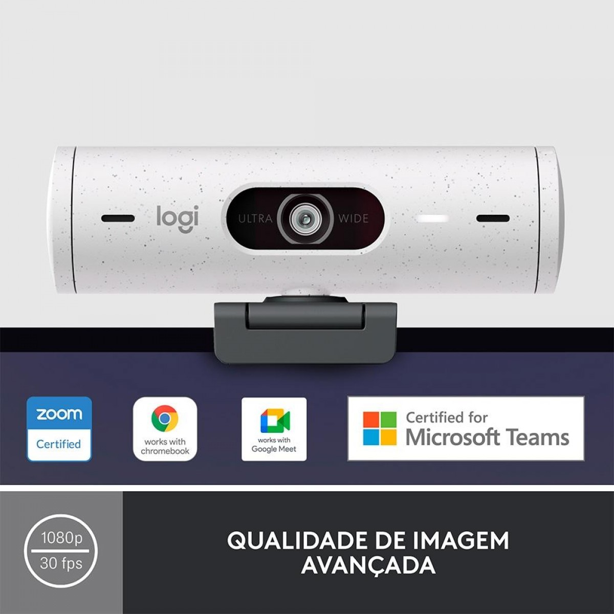Webcam Logitech Brio 500, Full HD 1080P, 30 FPS, USB-C, Branco, 960-001426