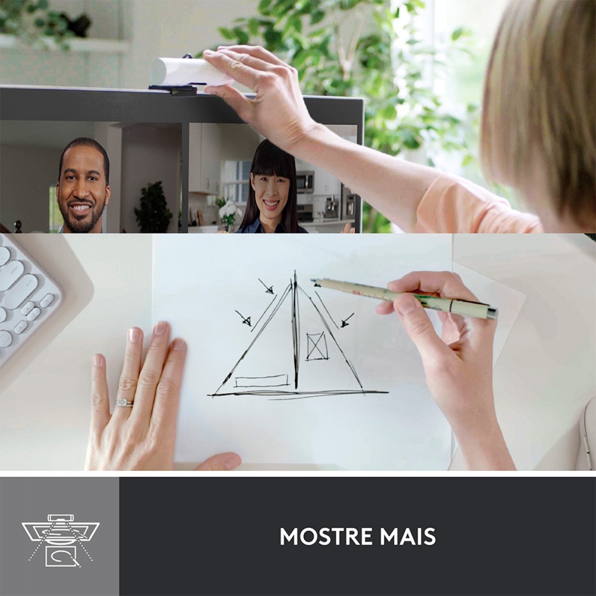 Webcam Logitech Brio 500, Full HD 1080P, 30 FPS, USB-C, Branco, 960-001426