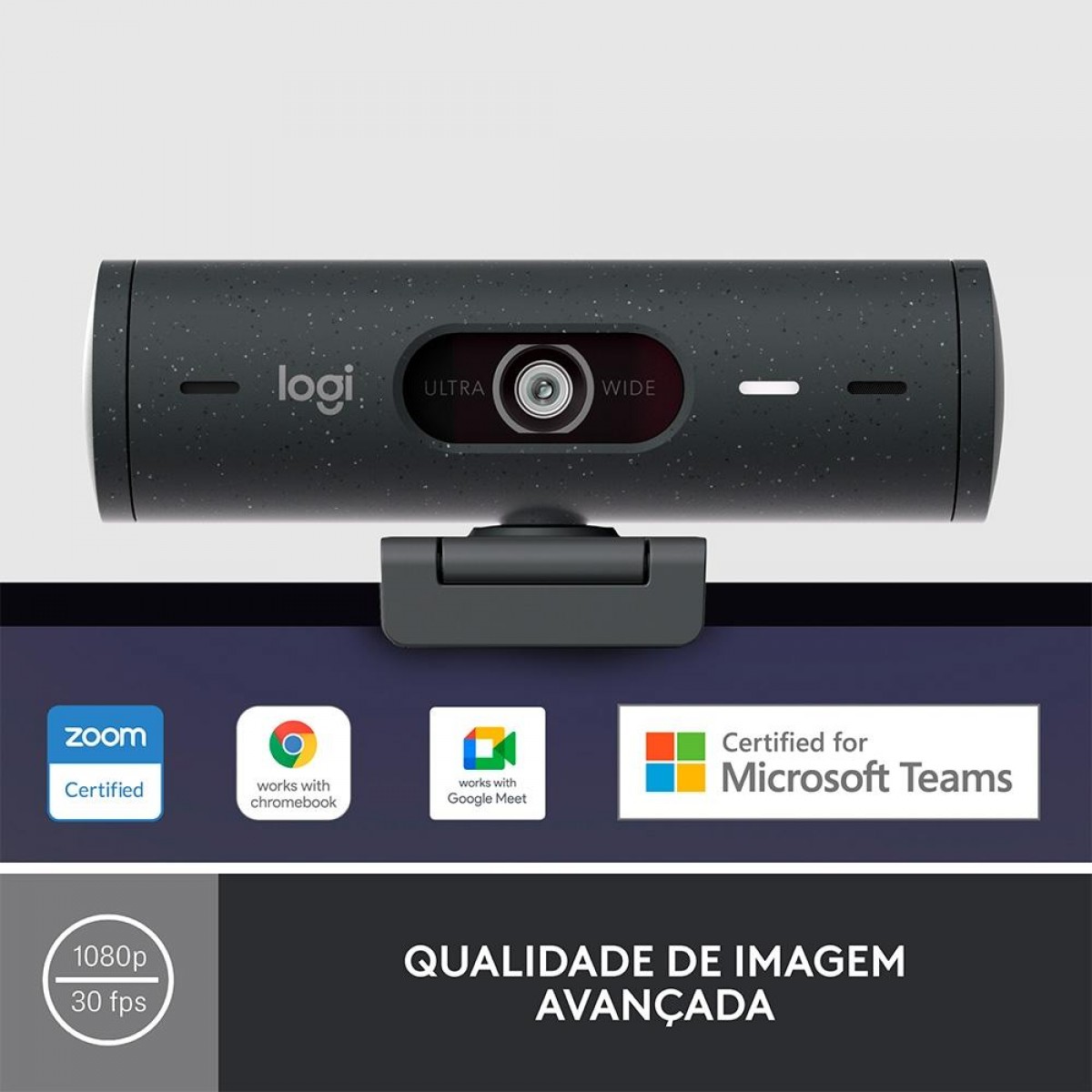 Webcam Logitech Brio 500, Full HD 1080P, 30 FPS, USB-C, Grafite, 960-001412