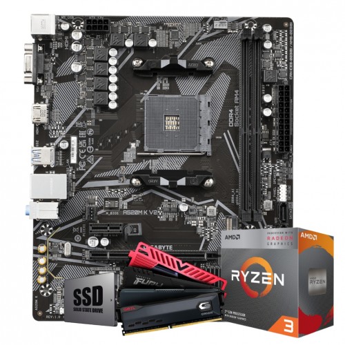 Kit Upgrade, AMD Ryzen 3 3200G, Placa Mãe Chipset A520, SSD 240GB, Memória 16GB DDR4