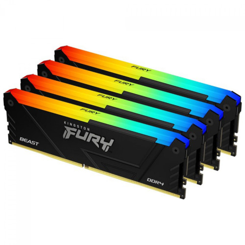Memória DDR4 Kingston Fury Beast RGB, 64GB (4x16GB), 3200Mhz, Preto, KF432C16BB2AK4/64