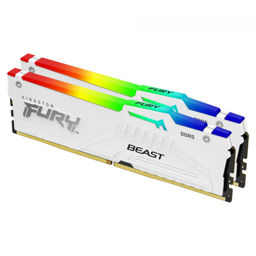 Memória DDR5 Kingston Fury Beast, RGB, 32GB (2x16GB), 5200Mhz, White, KF552C36BWEAK2-32