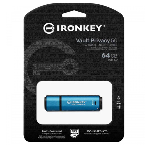 Pendrive Kingston IronKey Vault Privacy 50, 64GB, USB 3.2, IKVP50/64GB
