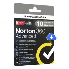 Antivírus Norton 360 Advanced, 10 Dispositivos, 12 Meses, Digital para Download, 21443248