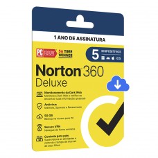 Antivírus Norton 360 Deluxe, 5 Dispositivos, 12 Meses, Digital para Download, 21430753