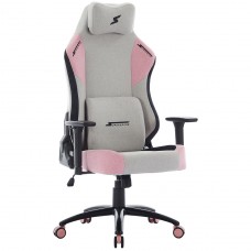 Cadeira Gamer SuperFrame Atlas, Reclinável, 3D, Tecido, Cinza e Rosa, SF-CH-ATR3DGPF