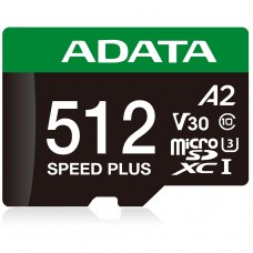 Cartão De Memória Adata Speed Plus MicroSDXC UHS-I, 512GB, Classe 10, Com Adaptador, UD512GUI3V30A2SP-RA1