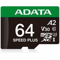 Cartão De Memória Adata Speed Plus MicroSDXC UHS-I, 64GB, Classe 10, Com Adaptador, UD64GUI3V30A2SP-RA1