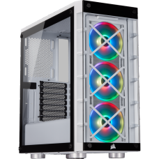 Gabinete Gamer Corsair, iCue 465X RGB, Mid Tower, Vidro Temperado, ATX, White, CC-9011189-WW, Sem Fonte, Com 3 Fans, CC-9011189-WW