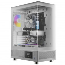 Gabinete Gamer Gamdias Atlas E1 WH, Mid Tower, Display Digital, Vidro Temperado, ATX, White, Sem Fonte, Com 3 Fans ARGB