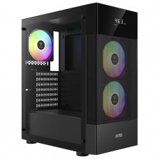 Gabinete Gamer Gamdias Aura GC5, Mid Tower, Vidro Temperado, Display Digital, ATX, Sem Fonte,Com 3 Fans ARGB, Preto