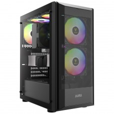 Gabinete Gamer Gamdias Aura GC6 ARGB, Vidro Temperado, ATX, Mid Tower, Com 3 Fans, Sem Fonte, Black
